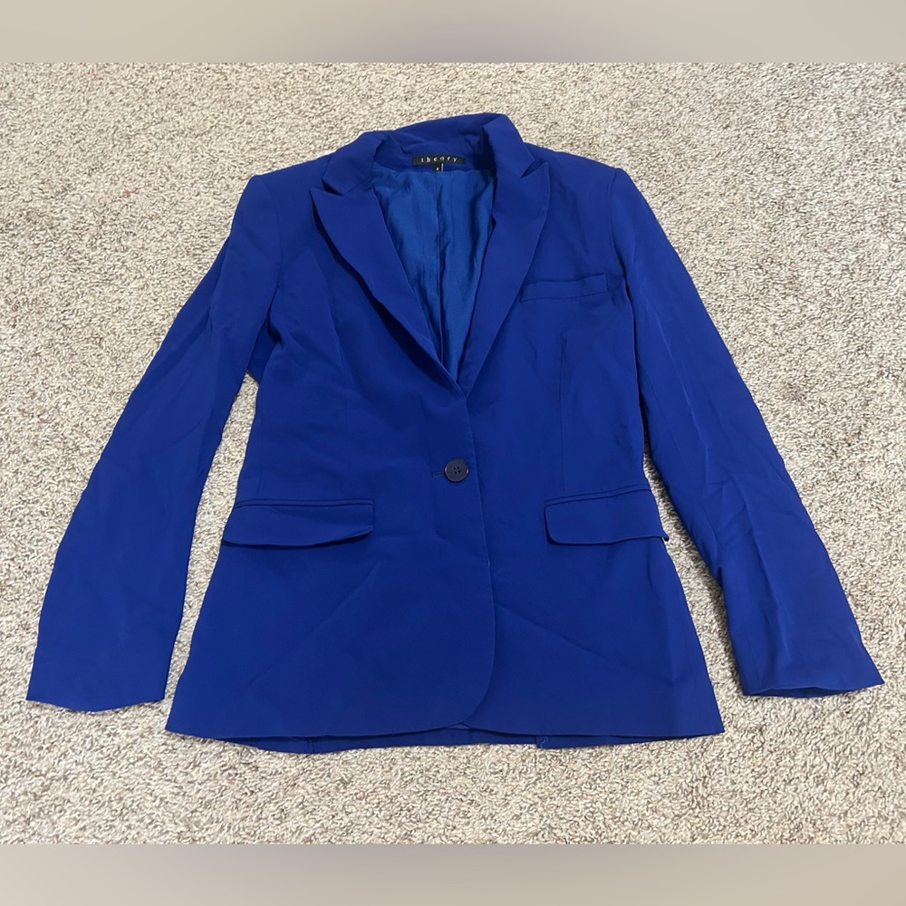 Theory Women's Blue Single-Button Blazer Lined Size 2 Business Casual Minimalist